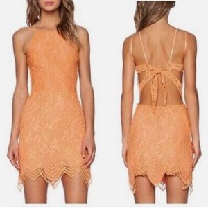 For love and lemons guava lace tie back cut out orange mini dress